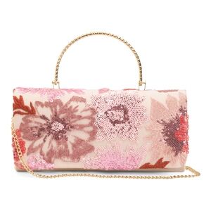 Haute Hippie Pink Floral Sequin Top-Handle Clutch